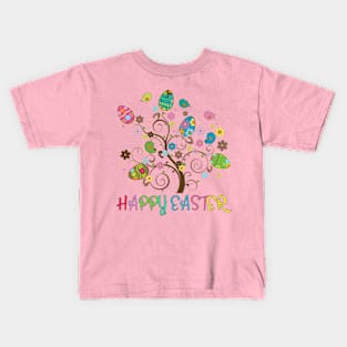 Happy Easter Tree Egg Spring Season Time Kids T-Shirt